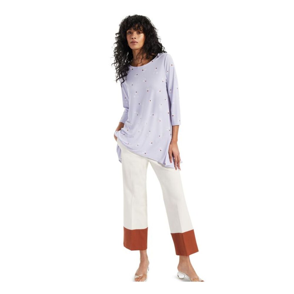 ALFANI Womens Light Purple Swing Printed 3/4 Sleeve Boat Neck Top Size: S